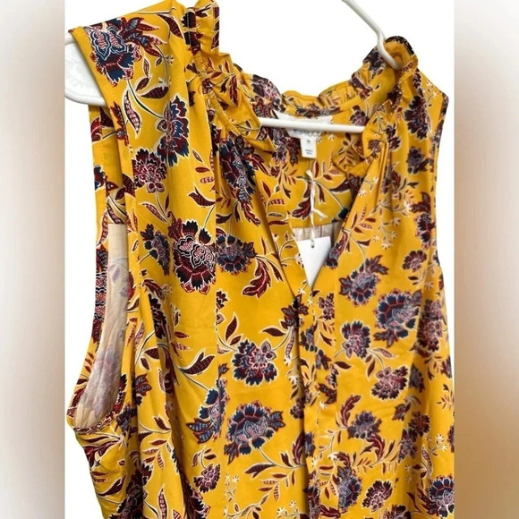 NWT Market Spruce XXL Tank Top Yellow Floral Mixed Material V-Neck Sleeveless - Picture 3 of 7